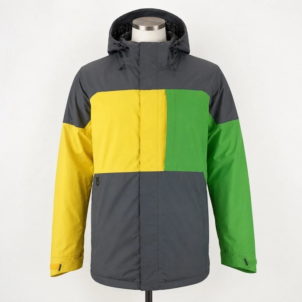 Burton Sutton DryRide 10K Snowboard Ski Jacket Mens L Gray Yellow Green Hooded
